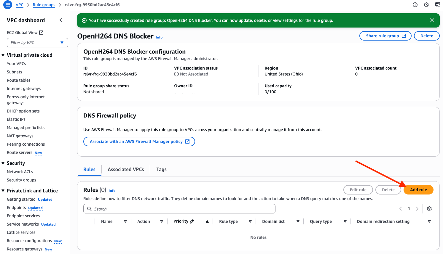 DNS Firewall add rule